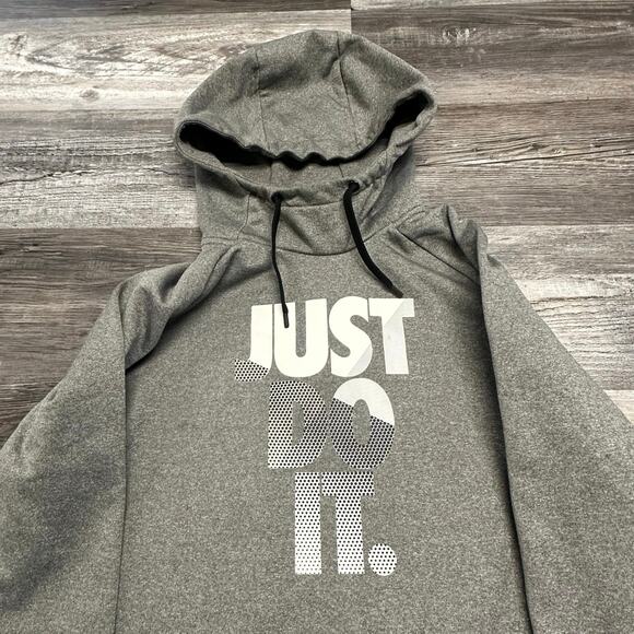 Nike Hoodie Just Do It Light Gray Men L Dri Fit Fleece Funnel Neck Sweatshirt - Picture 1 of 7
